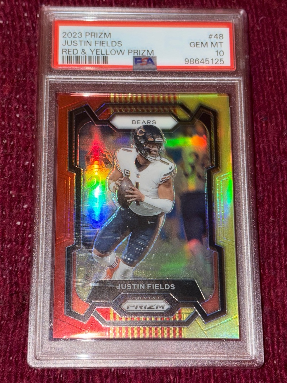 2023 Prizm Justin Fields Red & Yellow Prizm 42/44 #48 PSA 10 GEM MINT POP 1